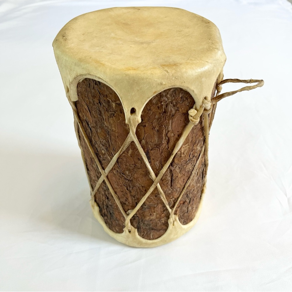 Rustic Double-Headed Log Drum Cow Hide Mexico